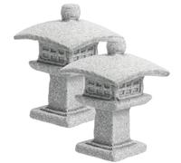 Ciieeo 2pcs Mini Japanese Pagoda Lantern Statue Garden Decorations Zen Stone Sculpture for Patio Balcony Desktop Ornaments Small Curved Lantern Models