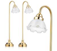 Ciieeo 2pcs Miniature Dollhouse Lamp Battery Operated Mini Desk Lighting with Floral Shade Gold Plated Metal and Glass Cozy Dollhouse Decoration and Lighting Ornament