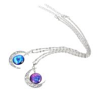 Ciieeo 2Pcs Moon Shape Gemstone Necklaces Set with Crescent Pendants, Creative Interstellar Space Jewelry for Women, 47Cm Chain Length, Elegant Moon Gems Neck Decor Accessories