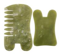 Ciieeo 2pcs Natural Xiuyu Jade Gua Sha Facial Scraping Tools with Comb Edge, 5.3x7.2cm and 9.2x6.1cm, Face and Body Massage Scraper for Home Spa and Skin Care