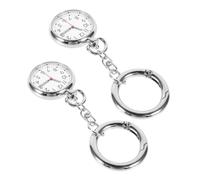 Ciieeo 2pcs Nurse Pocket Watch Keychain for Exam Timing, Silver Zinc Alloy | Glass Face, Button Battery Included, Chic Look, for Nurses and Doctors, Comfortable Dust-free Wear