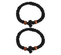 Ciieeo 2pcs Orthodox Prayer Beads Cross Wood Bead Bracelet Black