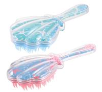 Ciieeo 2pcs Paddle Hair Caring Comb Set with Air-inflated Cushion, Detangling Scalp Massaging Brush for Women, Blue and Green Marine Design, Hair Smoothing Brush for Daily Styling