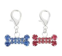 Ciieeo 2Pcs Pet Collar Pendants Rhinestone Dog Bone Shaped Decorative Hanging Charms for Dog Collars Easy to Attach Stylish Collar Accessories