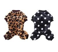 Ciieeo 2pcs Plush Pet Dog Pajamas Set Warm Jumpsuit Black Leopard Print Xl Soft Autumn Homewear Party Costume