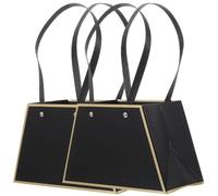 Ciieeo 2pcs Portable Flower Pouches Bouquet Paper Packaging Bags with Long Handle Design and Convenient Carry, Stylish Trapezoidal Pvc and Paper Bags for Wedding Decoration and Photo Prop