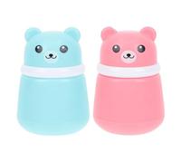 Ciieeo 2pcs Powder Puff Box Set with Bear-shaped Portable Storage Container, Plush Talcum Powder Puff Case for Skincare, Travel-friendly Pink and Blue