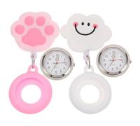Ciieeo 2pcs Retractable Nurse Watch for Women with Stretchable Clip Lovely Chest Pocket Watches Soft Smile White Cloud Pink Cat Paw for Students and Nurses
