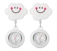 Ciieeo 2pcs Retractable Nursing Watches Soft Pull Cord, Hanging Nurse Pocket Watch for Students and Exams, White Dial Smiling