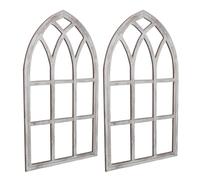Ciieeo 2pcs Rustic Vintage Faux Window Frame Wall Decor in Beige Wood, Cathedral Style Arched Window Frames for Themed Spaces and Cafes, Minimal Maintenance Decorative Wall Accent