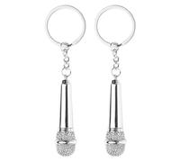 Ciieeo 2pcs Silver Microphone Keychains Metal Portable Key Decoration for Organizing Keys Stylish Music Pendant Bag Hanging Charm Accessory