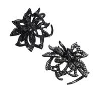 Ciieeo 2pcs Small Claw Clip Flower Jaw Clip Black Metal Rhinestone Decorative Practical Hair for Thin Hair Women Christmas Accessories