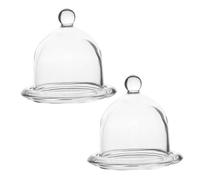Ciieeo 2Pcs Small Glass Cake Stand with Dome Lid Crystal Clear Food Dome Cover for Cupcakes Cookies Protective Display Cloche for Birthday Parties Weddings Home Decor