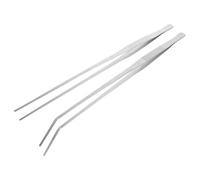 Ciieeo 2pcs Stainless Steel Long Aquarium Tweezers with Curved and Straight Tips for Fish and Pet Feeding and Maintenance, Silver Metal Handling Tool with No Adverse Effects on Water