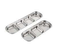 Ciieeo 2pcs Stainless Steel Pet Feeding Trays Small Multi-grid Fodder Plates 3-compartment 4-compartment Divided Bowls for Hamsters and Small Pets