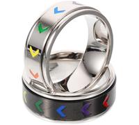 Ciieeo 2pcs Stainless Steel Rainbow Pride Rings, Unisex Metal Finger Bands with Black and Steel Colors, LGBT Lesbian Rainbow Ring Jewelry for Men and Women