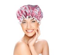 Ciieeo 2pcs Thickened Shower Hat for Women Printed Bath Cap Hair Protective Caps Chic Plume Pattern Design for Swim and Shower Activities