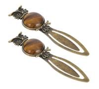 Ciieeo 2pcs Tiger Eye Metal Owl Bookmarks Decorative Page Holders Student Metal Bookmarks for Guided Reading and Office Stationery
