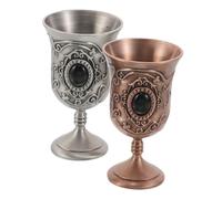 Ciieeo 2pcs Vintage Copper Shot Glass Antique Metal Goblet with High Stem for Historical Drinking Experience European Retro Chalice Cups for Halloween Ceremonial and Home Bar Use