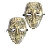 Ciieeo 2pcs Vintage Full Face Masquerade Masks with Gold Embossed Design for Venetian Carnival, Prom, Mardi Gras, and Adult Costume Parties