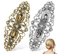Ciieeo 2pcs Vintage Ponytail Clip Spring Barrette Decorative Practical Flower Alloy Rhinestone Crystal for Ladies Mothers Special Occasions Daily Life