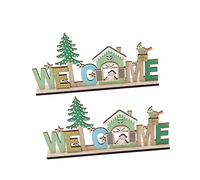 Ciieeo 2PCS Wooden Christmas House Ornaments Elegant English Letter Decorations for Xmas Party Indoor Festive Adornments with Color and Safe Material