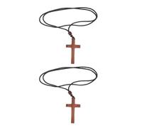 Ciieeo 2pcs Wooden Cross Pendant Necklace for Men, Unisex Catholic Jewelry | Brown Wood and Thread, Lightweight Smooth Finish, for Daily Prayers, Baptism, Church Gatherings