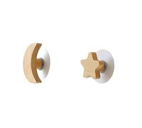 Ciieeo 2Pcs Wooden Wall Hooks Star Moon Design Punching Decorative Clothing Hangers for Entryway Bedroom Door Practical and Simple Clothes Hanging Organizer