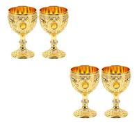 Ciieeo 2sets Metal Retro Wine Cup Insulated Small Drink Cup Embossed Liquor Goblet Gold Wine Glasses for Camping 2pcs*2