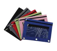 Ciieeo 3-Hole Binder Pencil Cases with Mesh Window, 6Pcs Oxford Cloth Zipper Pouches for School Supplies and Office Organizing, Multi-Colour Pen and Stationery Bags