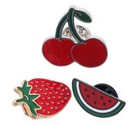 Ciieeo 3 Pcs Summer Enamel Brooch Pins Set - Watermelon, Strawberry Cherry Fruit Lapel Badges for Women’s Clothing, Cute Cartoon Food Accessories for Jackets, Dresses, Bags