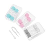 Ciieeo 3 Sets Contact Lens Case Kit with Remover and Applicator Tools, Travel Size Portable Contact Soak Storage Containers, Mini Lens Cases for Outdoor and Daily Use in Gray, Lake Blue,