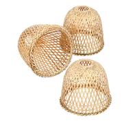 Ciieeo 3pcs Bamboo Woven Lamp Shade Bamboo Lamp Shades Handwoven Lampshade Vintage Rustic Round Pendant Light Cover Soft Lighting for Small Areas and Hallways 8.25x8.25x7.47in