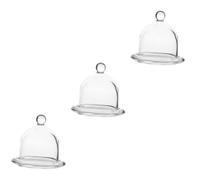 Ciieeo 3pcs Clear Glass Cake Stand with Dome Cover Round Dessert Serving Tray for Wedding Snacks Cupcake Display Plate Premium Glass Protective and Easy Clean Fruit Holder