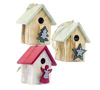 Ciieeo 3pcs Cottage Style Christmas Wooden House Xmas Decorative Pendant Rustic Home Decor Ornament