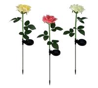 Ciieeo 3pcs Creative LED Light Insert Yard Light Solar-Powered Rose Shape Plastic Yard Decorative Adorable Beautiful Outdoor Garden Lawn for Scenic Spots