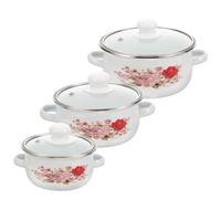 Ciieeo 3pcs Enamel Soup Pot Double Handles Portable Stockpot for Cooking Stewing and Soup Easy to Clean Kitchen Cookware for Induction and Gas Stovetops