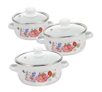 Ciieeo 3pcs Enamel Soup Pot with Lid Two Handles Vintage Design Household Cooking Pot High Temperature Resistant Even Heat for Stewing and Casserole Random Pattern