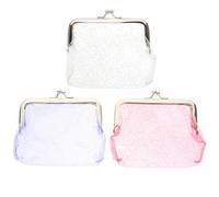 Ciieeo 3pcs Glitter PVC Coin Purse Set with Clasp, Small Change Pouch for Women, Colorful White Purple Pink Wallets for Everyday Use and Travel