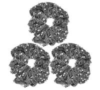 Ciieeo 3pcs Grey Velvet Sequin Hair Scrunchies, Sparkly Elastic Ponytail Holders for Women, Decorative Glitter Hair Bands for Parties, Festivals, and Daily Wear