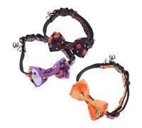 Ciieeo 3pcs Halloween Cat Collars with Bell and Adjustable Bow Tie, Anti-lost Neck Collars for Cats, Includes Purple, Yellow, and Black Pumpkin Designs for Pet Halloween Decor