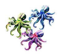 Ciieeo 3pcs Iron Octopus Wall Mounted Decorations Coastal Nautical Garden Wall Art with Assorted Colours, Resisting Harsh Conditions, for Bathroom and Patio Outdoor Decor