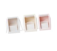 Ciieeo 3pcs Large Flower Packing Boxes with Single-side Pvc Window, Portable Pink White Beige Flower Storage Cases with Handles, Wrapping Boxes for Bouquets and Wedding Favors