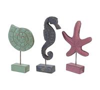 Ciieeo 3pcs Ocean Theme Ornaments Conch and Seahorse Figurines Retro Wood Sculpture Style for Coastal Decor and Beach-themed Home Decorations
