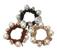 Ciieeo 3pcs Pearl Hair Ties Elastic Hair Ropes in Khaki Coffee and Black for Daily and Party Use