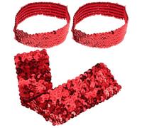 Ciieeo 3pcs Red Sequin Headbands and Teens, Elastic Stretch Sparkly Hair Bands with Wide Thickened Structure, Adjustable Fit, Minimizes Itching and Redness, for Hitting the Gym