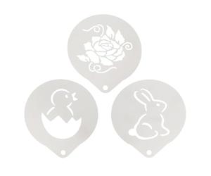 Ciieeo 3pcs Stainless Steel Latte Art Coffee Stencils Set, Bunny Rose Duck Patterns, Cake & Biscuit Decorating Templates for Icing Sugar Cocoa Flour Shaker Use, Easter Dessert Stencil