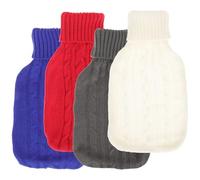 Ciieeo 4 Pieces 2000Ml Hot Water Bag Knitted Covers, Cotton Thread, Outdoor Hot Water Bottle Accessories for Winter Use, Multi-Color Set (White, Red, Blue, Dark Grey)