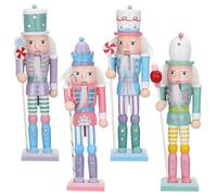 Ciieeo 4Pcs 18Cm Wood Christmas Nutcracker Figurines Macaron Color Holiday Soldier Decorations for Xmas Party Desktop Display