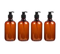 Ciieeo 4pcs 500ml Refillable Cosmetic Tubes and Storage Bottles Set, Press Type Pet Material with Drop Resistance and Easy Carry, for Travel and Daily Life Toiletry Kit in Brown